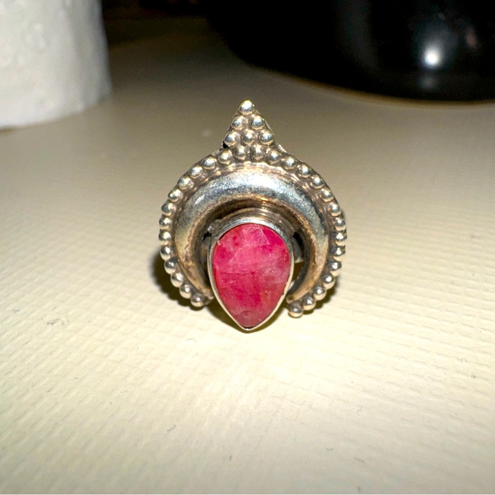 Natural Ruby and sterling silver Moroccan ring